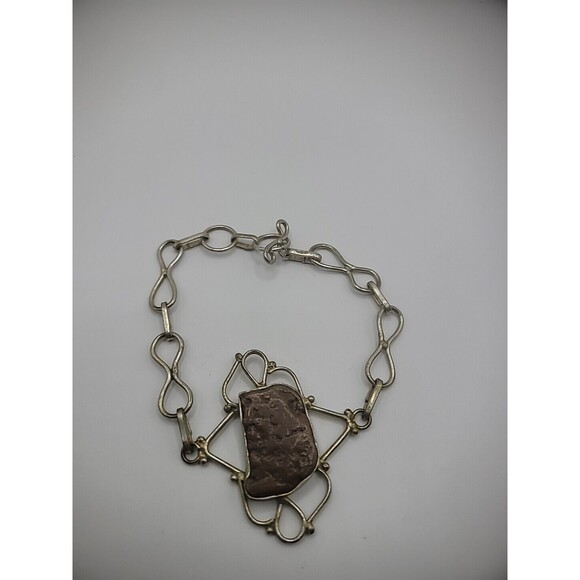 Sterling Silver .925 Artisan Bracelet Brown Agate Jewelry Fine Metal